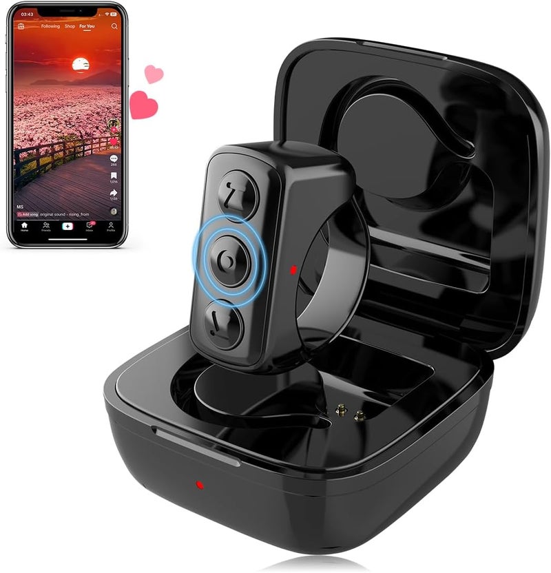 INNCNN Remote Scrolling Ring for TikTok, Bluetooth Page Turner for iPad iPhone, Scroller Remote for TIK Tok, Camera Shutter Remote Control for iOS, Android - Black - Image 1